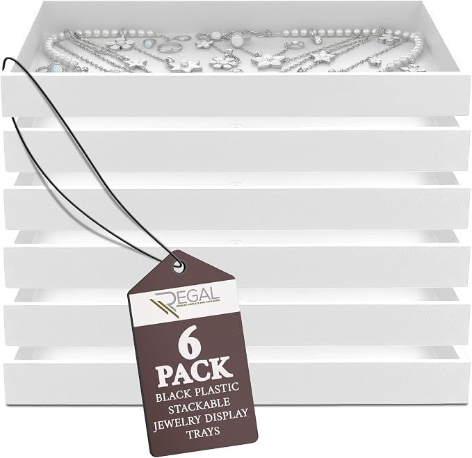 RJ Displays 6 Pack Stackable Jewelry Tray Set, Stackable Plastic Jewelry by RJ+Displays