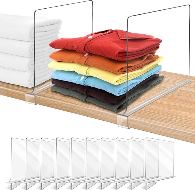 12 Inches Tall Shelf Dividers for Closet Organization and Storage, 10 Pack by OMGelic
