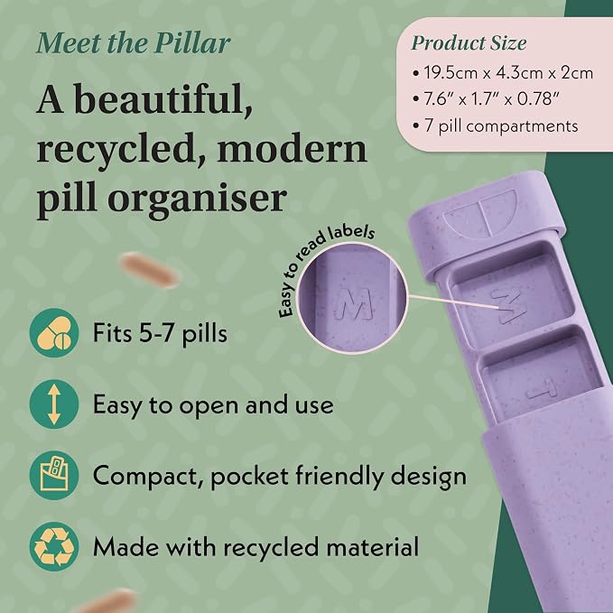 Pillar - 7-Day Pill Organizer | Weekly Medicine Pill Container Travel Box - - Image 3