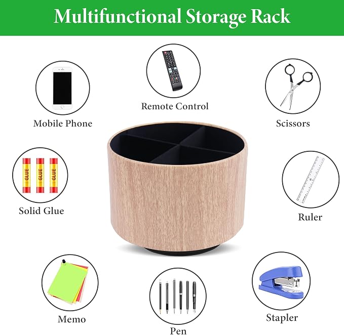 Round Leather Art Supply Organizer, Remote Control Holder, 360 Degree Spinning - Image 5