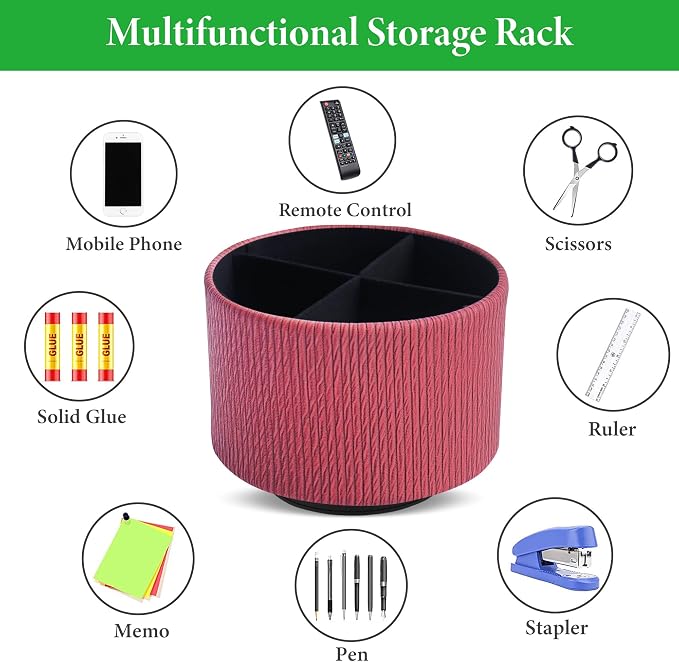 Round Leather Art Supply Organizer, Remote Control Holder, 360 Degree Spinning - Image 5