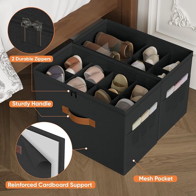 Shoe Organizer for Closet, 2 Pack Foldable Shoe Storage Organizer - Image 5