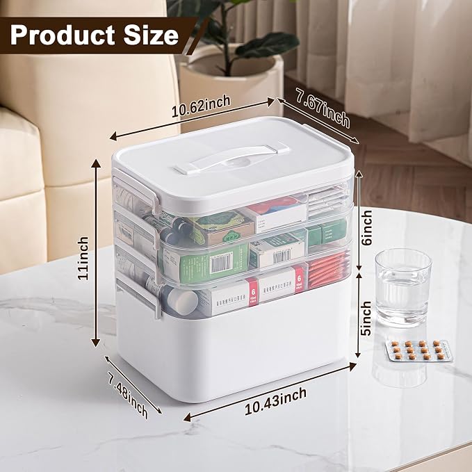 4-Tier Portable Medicine Cabinet Organizer, Large Medicine Storage Box - Image 3