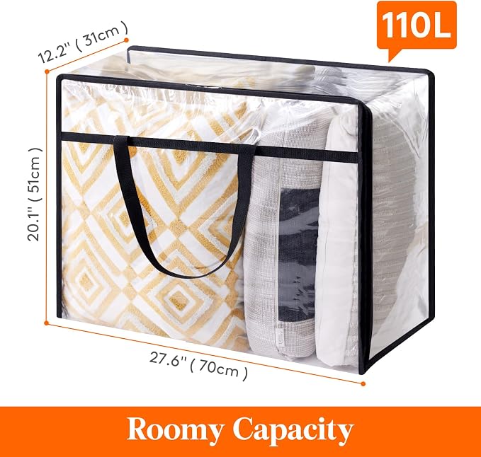 Lifewit 110L Large Clear Clothes Storage Bags, 2 Pack Plastic Vinyl Foldable - Image 3