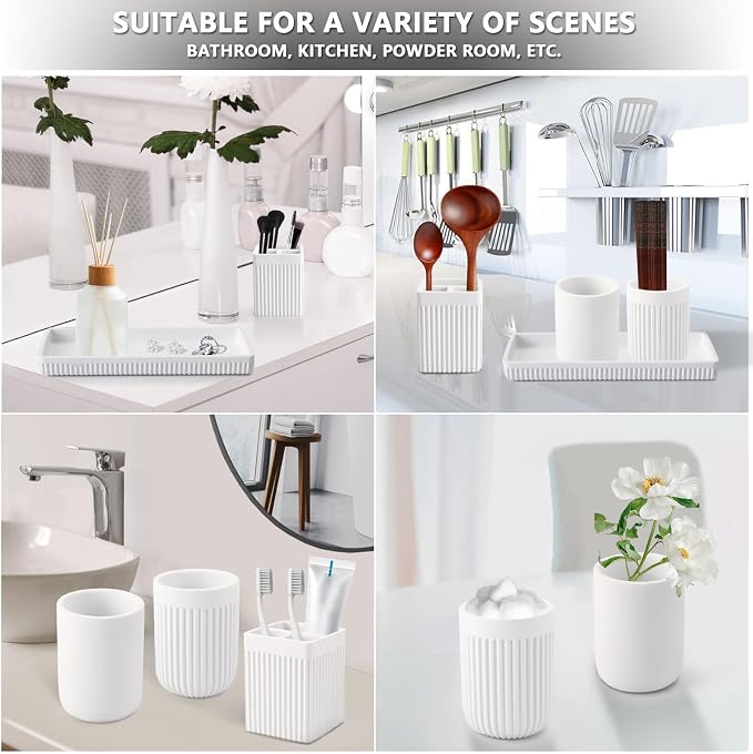 Resin Bathroom Toothbrush Holder Set, Matte White Bathroom Accessories Set 4 Pcs - Image 6