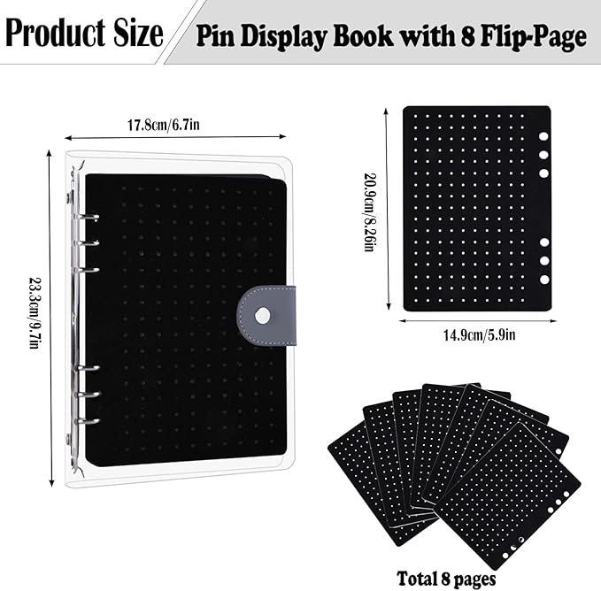Enamel Pin Display Book with 8 Pages, Portable Pin Trading Book Clear PVC Cover - Image 2