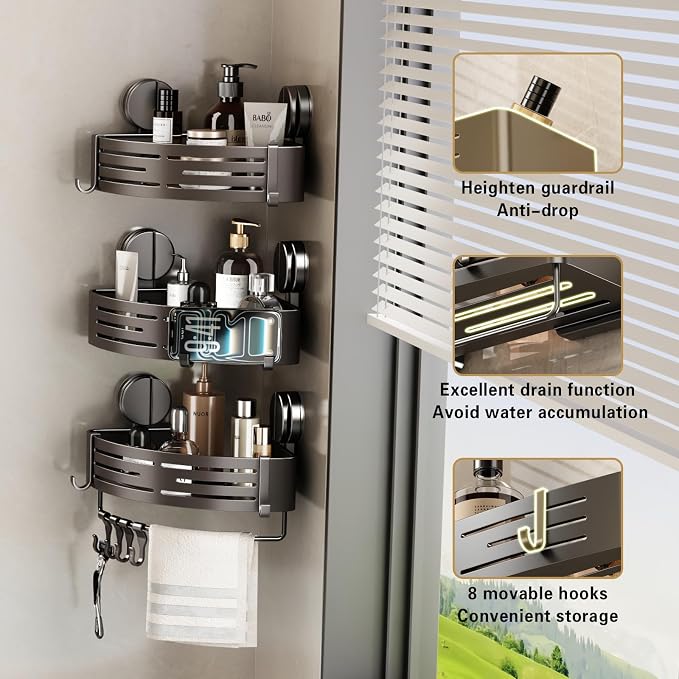 VOLPONE Corner Shower Caddy Suction Cup Shower Shelf Corner No Drilling - Image 5