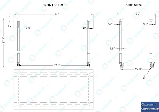 AmGood 60" Long x 30" Deep Stainless Steel Table - Image 4