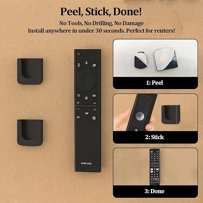 Magnetic Remote Control Holder Wall-Mounted Remote Holder Adhesive Strips Easy - Image 6