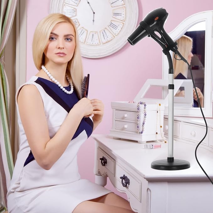 Erytlly Hair Dryer Stand Hands Free 360-Degree Rotating Adjustable Height Metal - Image 2