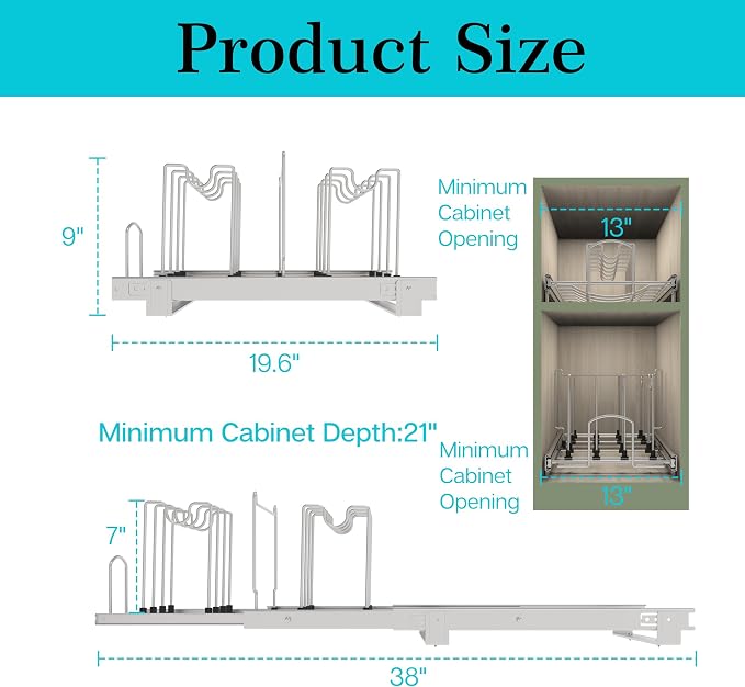 Pots and Pans Pull Out Organizer Under Cabinet, Adjustable Slide Out Pan and - Image 2
