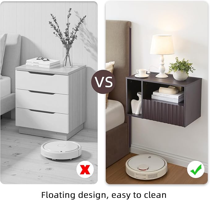 Modern Espresso Fluted Floating Nightstand - Image 4