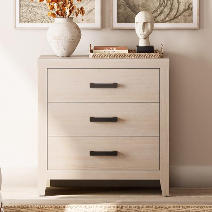 WAMPAT Farmhouse 3 Drawer Nightstand Set of 2, Large Wood Bedside Tables - Image 7