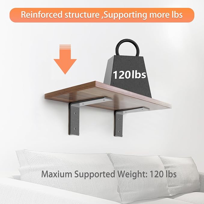 Black Heavy Duty Shelf Brackets 8 Inch, Extra Thick L Shelving Brackets - Image 5