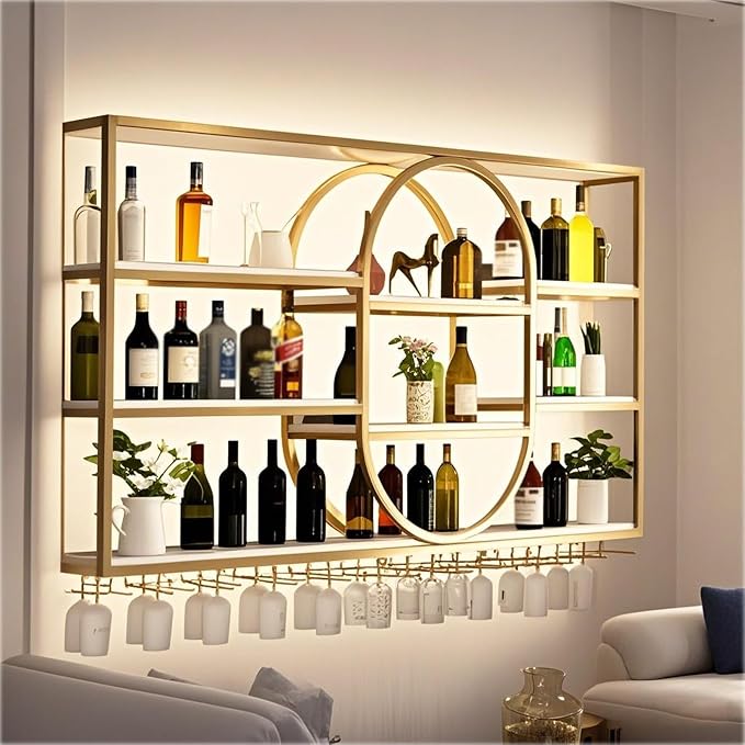 Large Wall Mount Wine Rack, Metal 4 Tier Large Capacity Hanging Bar Rack - Image 4