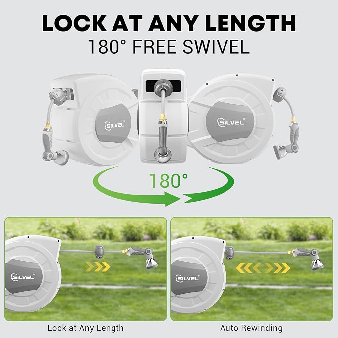 SILVEL 1/2 in x 130 FT Retractable Garden Hose Reel, Upgraded UV Resistant - Image 5