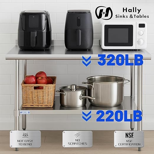 Hally Stainless Steel Table for Prep & Work 14 x 30 Inches, NSF Commercial - Image 4