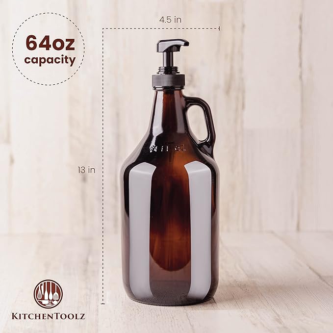 Half Gallon Glass Pump Dispenser Bottle, Large Jug - Image 2