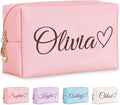 Personalized Makeup Bag with Name & Birth Flower, Custom Leather Cosmetic Bags by Fincekoom