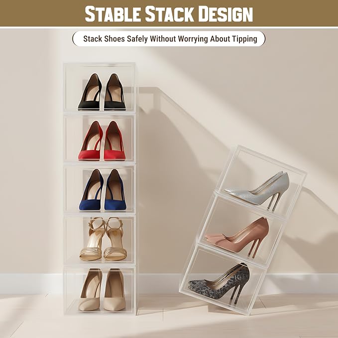 Shoe Storage Boxes 18 Pack Clear Plastic Stackable – White Shoe Organizer Box - Image 5