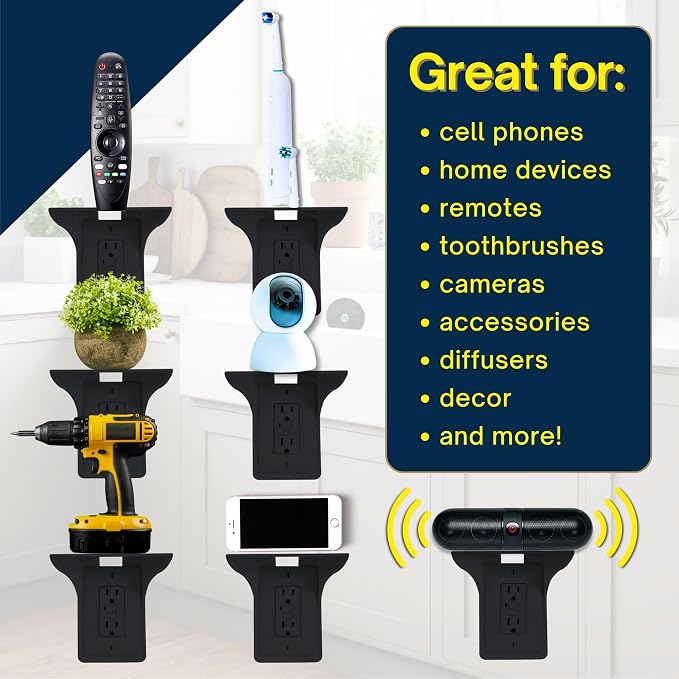 BeraTek Power Perch Wall Outlet Shelf | Declutter & Reclaim Counter Space | - Image 6