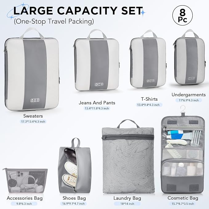 8 Set Compression Packing Cubes - Image 2