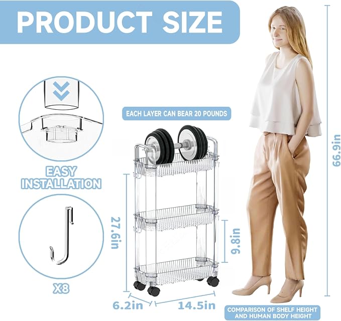 Clear 3 Tier Rolling Utility Cart - Image 3