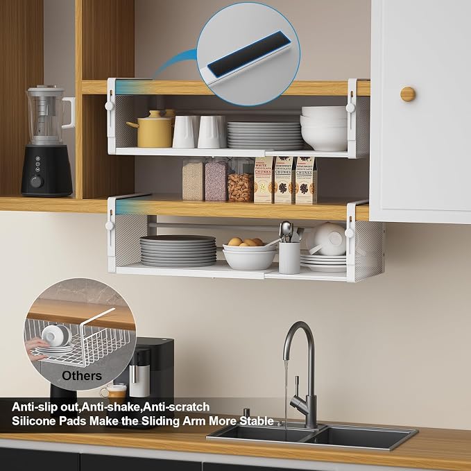 2Pack Under Shelf Basket, Adjustable Hanging Under Cabinet Shelf Storage - Image 6