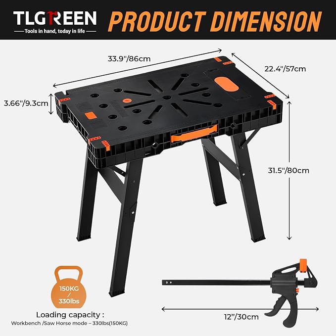 TLGREEN Folding Work Table, 2 Pack, Express Portable Workbench Set of 2 - Image 2