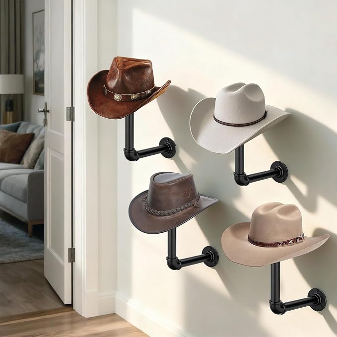 3PCS Cowboy Hat Rack Wall Mount, Wooden Western Rustic Metal Hanger, Wall - Image 5
