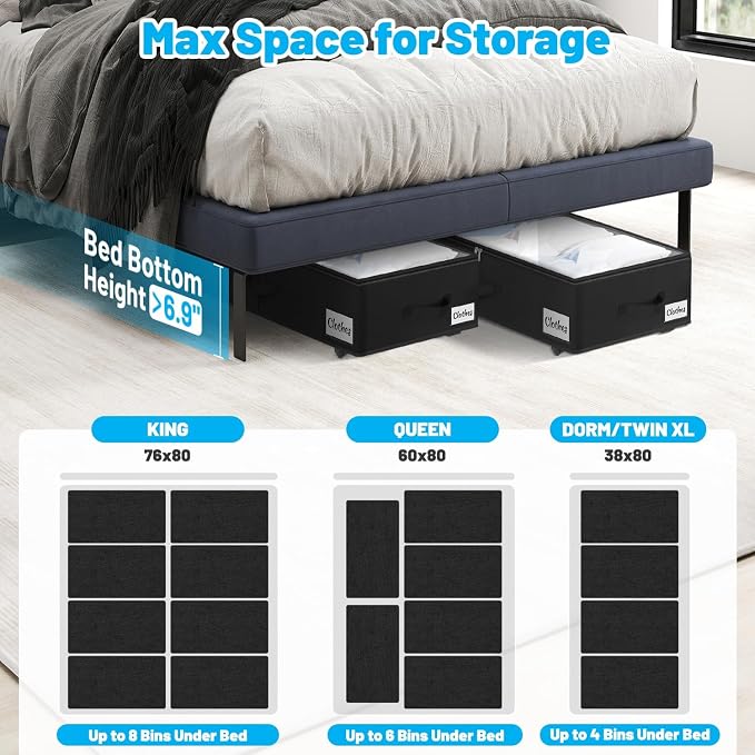 2 Pack Under Bed Storage with Wheels 6.7" Height, Rolling Storage Bins XL 50L - Image 9