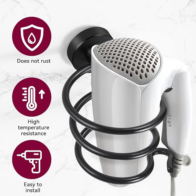 YUET Hair Dryer Holder Hairdryer Station Wall Mounted Stand Hanger Rack Blow - Image 2