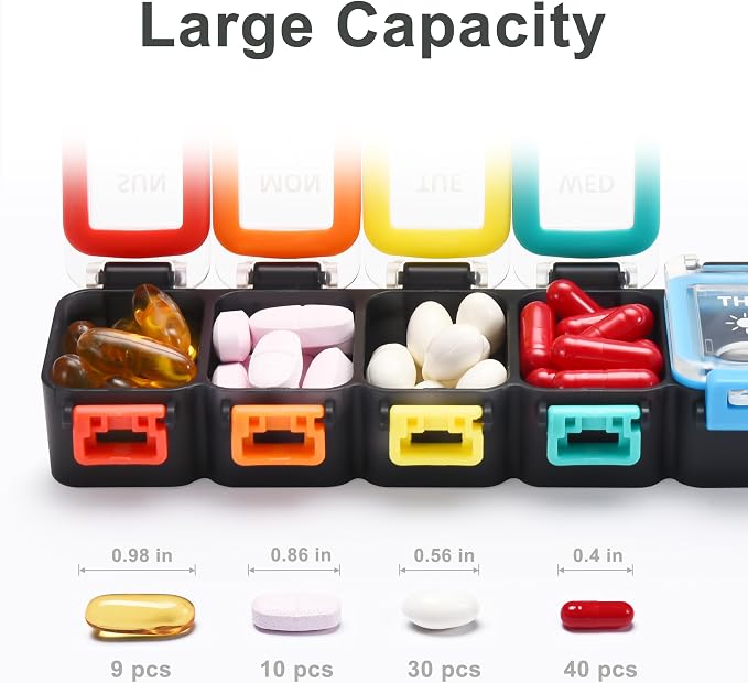 Fullicon Moisture Proof Pill Organizer 2 Times a Day, Large 7 Day Box, Spill - Image 2