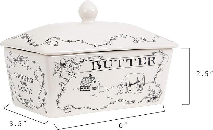 Creative Co-Op Country Stoneware Butter Dish - Image 3