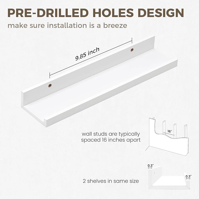 Axeman White Floating Shelves for Wall | Picture Ledge Shelf Set of 2 | Rustic - Image 4