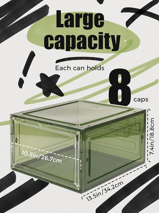 6 Pack Hat Organizer Box, Stackable Clear Baseball Caps Holder Box Containers - Image 2