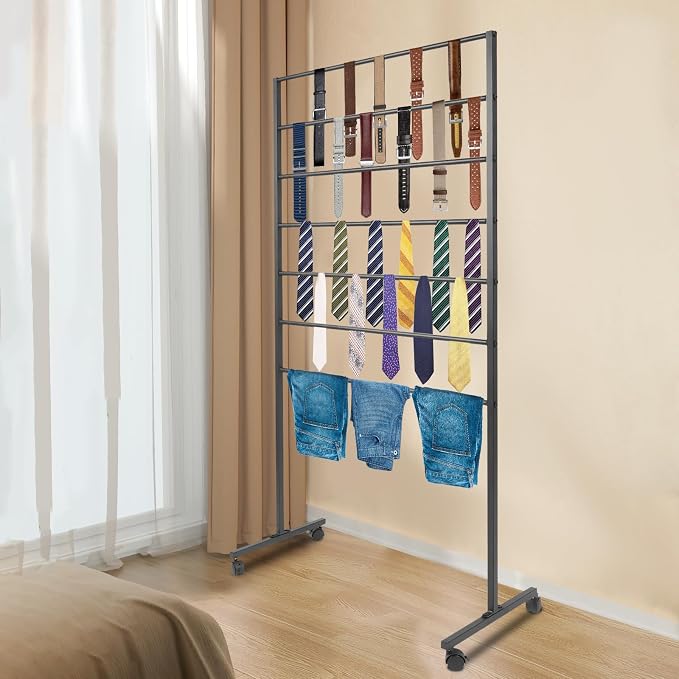 7 Tiers Rolling Display Tie & Scarf Rack Towel Belt Pants Hangers Ribbon - Image 4
