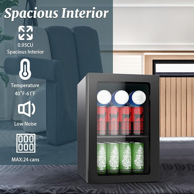 0.95 Cu.ft Mini Fridge Holds 24 Cans, Beverage Refrigerator Cooler, Solid Door - Image 5