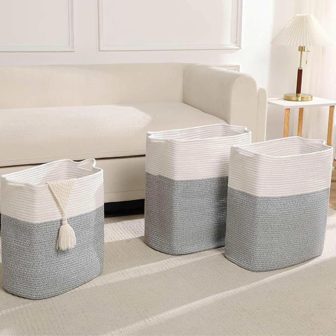 Tall Laundry Basket With Handles, Woven Cotton Rope Big Laundry Hamper Sorters - Image 3