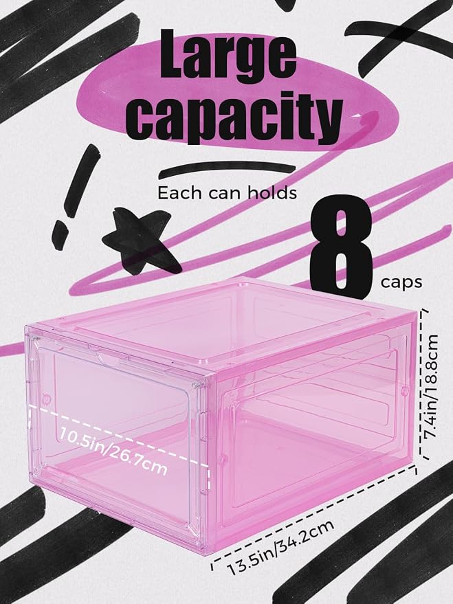 6 Pack Hat Organizer Box, Stackable Clear Baseball Caps Holder Box Containers - Image 2