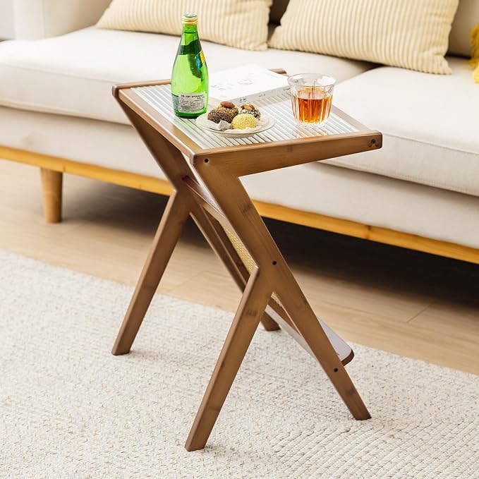 GOFLAME Rattan Side Table Set of 2, Z-Shaped End Table - Image 2