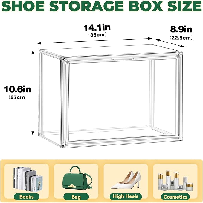 12 Pack X-Large Acrylic Display Case, Size 14 Clear Shoe Box Stackable Sneaker - Image 2