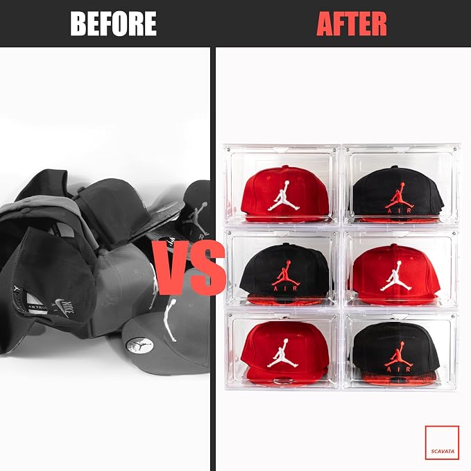 6 Pack Hat Organizer Box, Stackable Clear Baseball Caps Holder Box Containers - Image 6