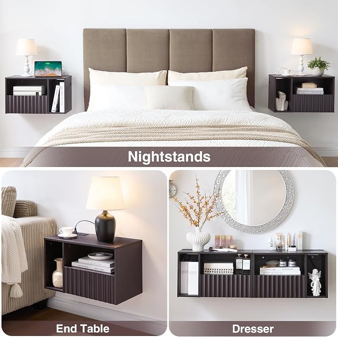 Modern Espresso Fluted Floating Nightstand - Image 5
