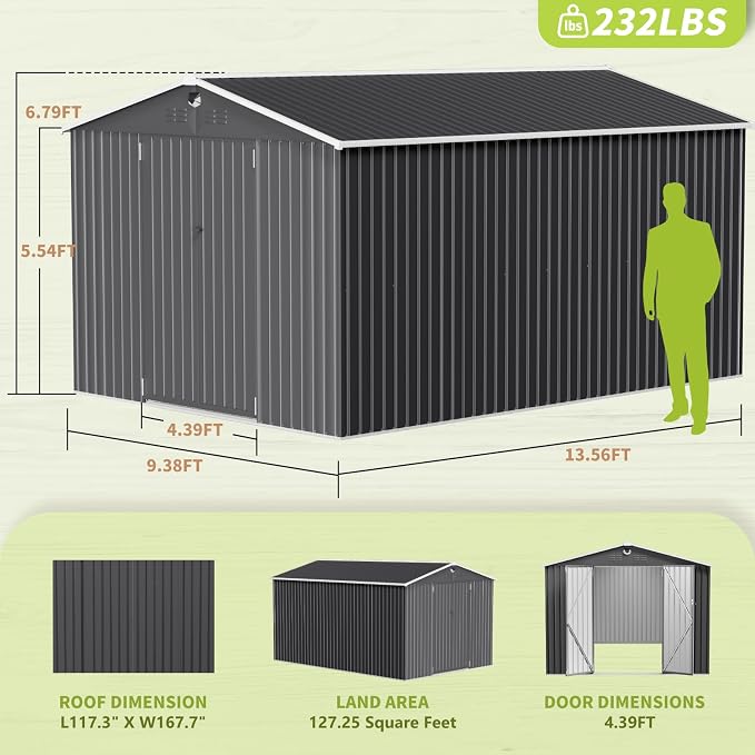 10x14 FT Metal Storage Shed, Outdoor Tool Sheds - Image 2