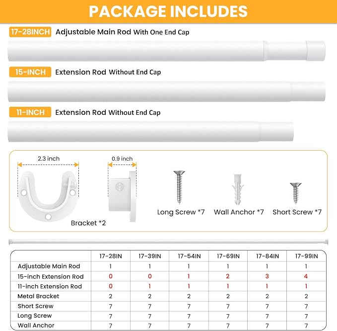 2 Pack Closet Rods for Hanging Clothes, 17-69 Inch No-Cut Stepless Adjustable - Image 4