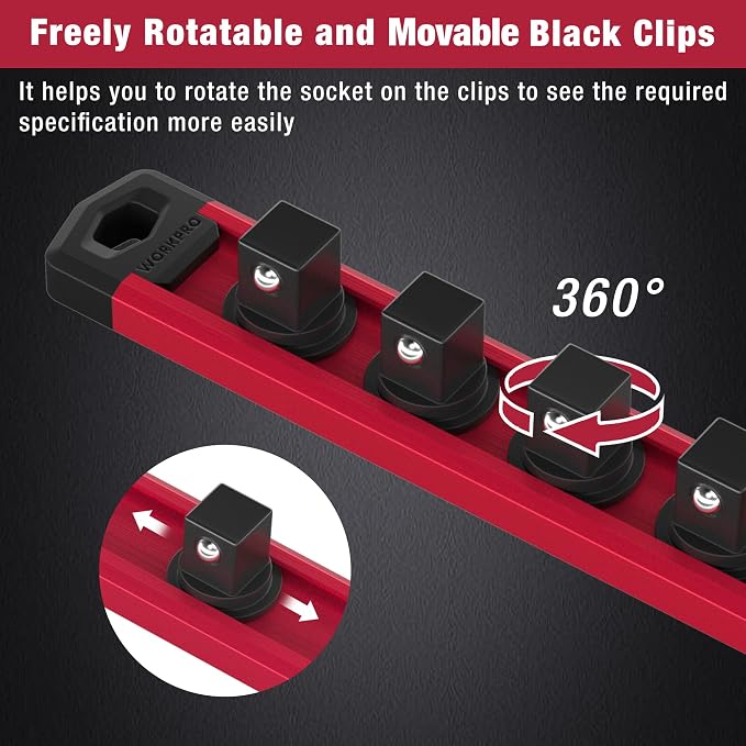WORKPRO Magnetic Socket Organizer, 1/2-Inch Drive Aluminum Alloy Sockets Rail - Image 5