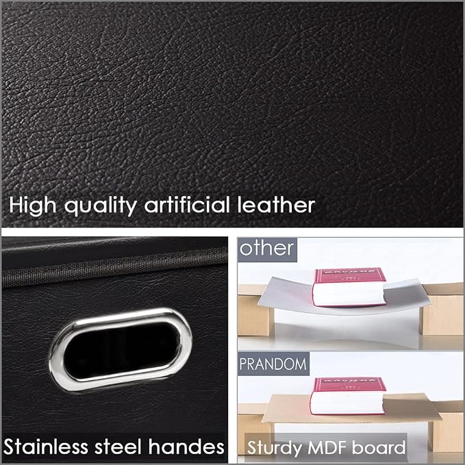 PRANDOM Leather Foldable Cube Storage Bins 11x11 inch Fabric Storage Baskets - Image 4