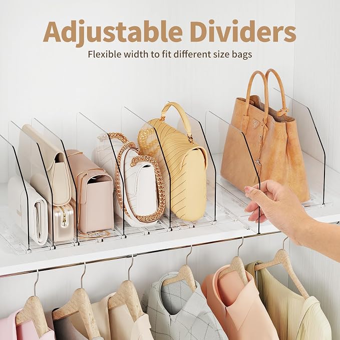 Purse Organizer for Closet, Shelf Divider Adjustable Clear Acrylic Handbag - Image 3