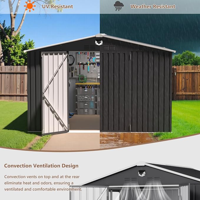 10x8 FT Outdoor Storage Shed, Metal Garden Shed - Image 6